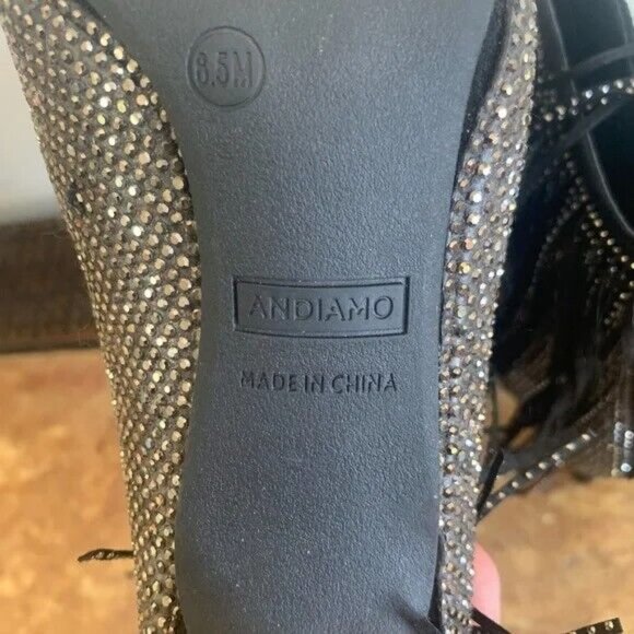 *ANDIAMO AFRINGE SPARKLE FRINGED STILETTO BOOTIE SIZE 6.5 * - Picture 9 of 13